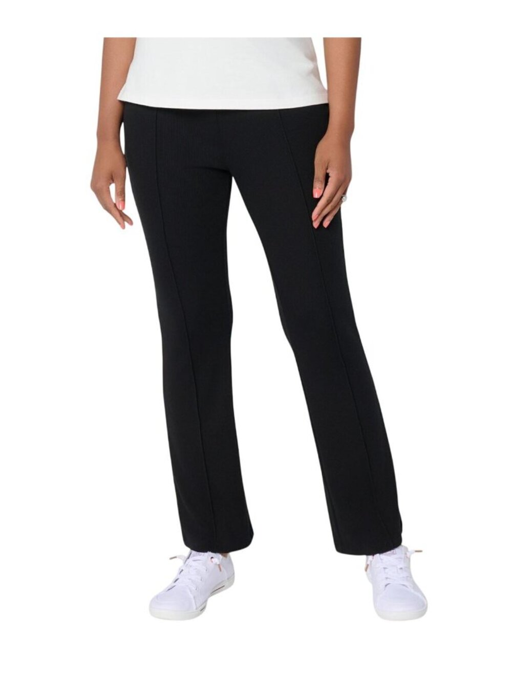 NEW Logo By Lori Goldstein Full Length Knit Rib Flare Pants A699028 Black XL